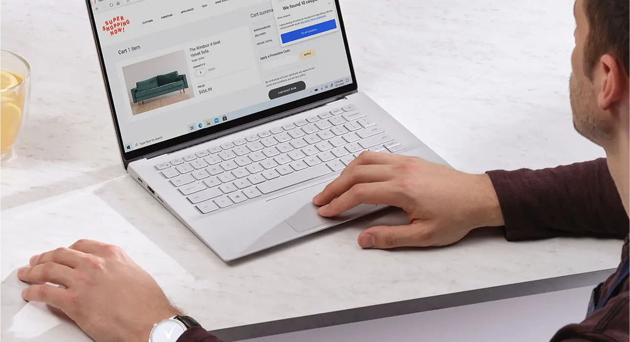Reviewing website content on a laptop